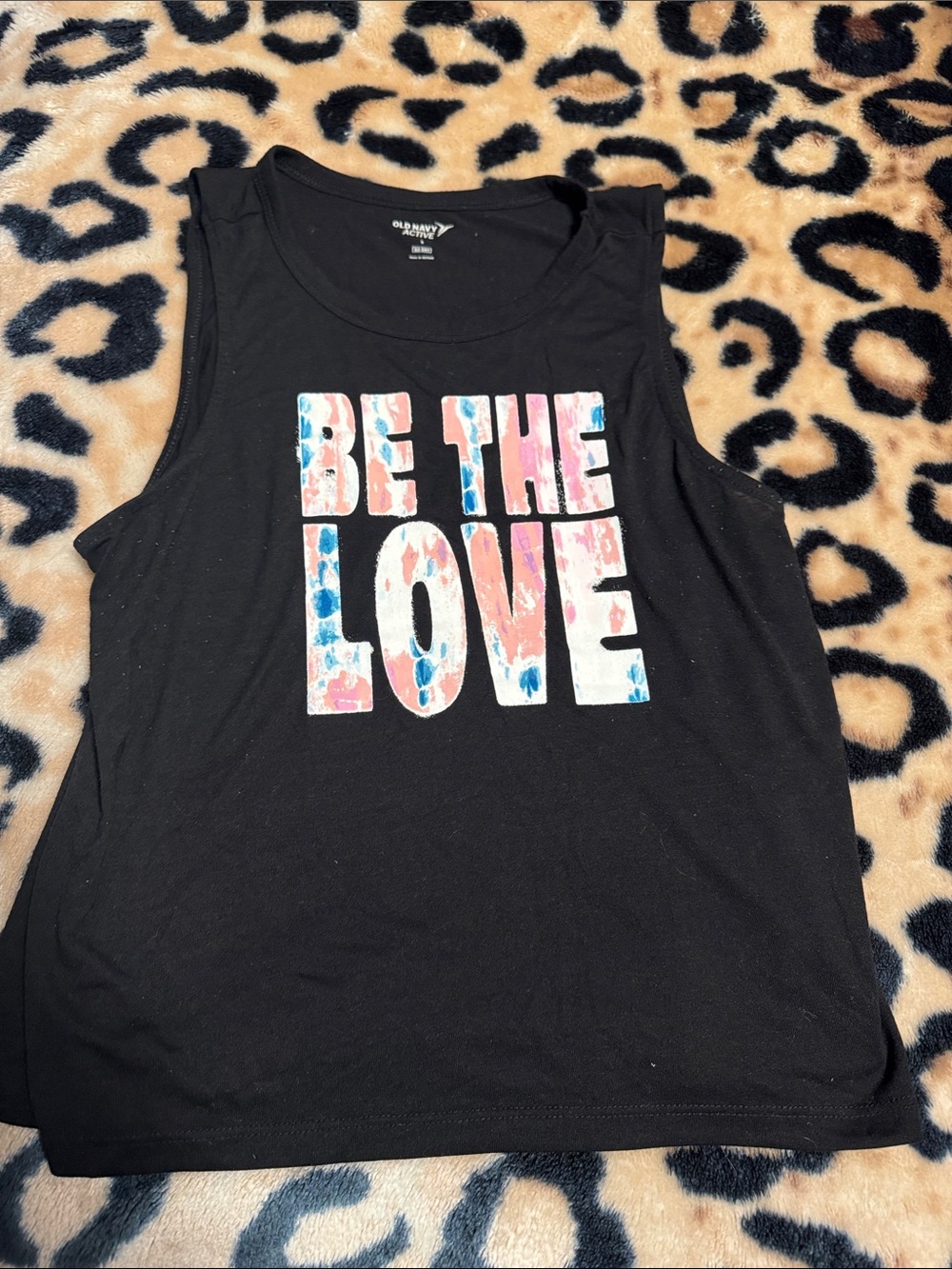 Old Navy Black Tank with Pink & Blue "Be The Love" Graphic